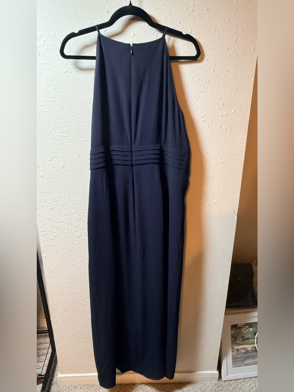 Kay Unger New York Navy Pleated Cocktail Dress Size 12 Sleeveless Midi Formal - Picture 4 of 10